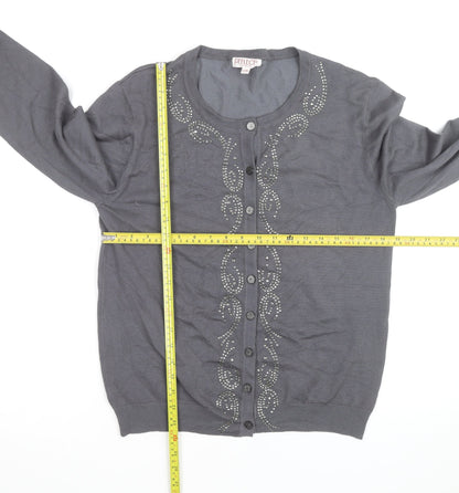 Reflect Grey Rhinestone Crew Neck L Cardigan Knit Jumper