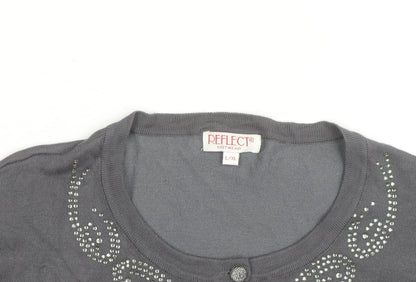 Reflect Grey Rhinestone Crew Neck L Cardigan Knit Jumper