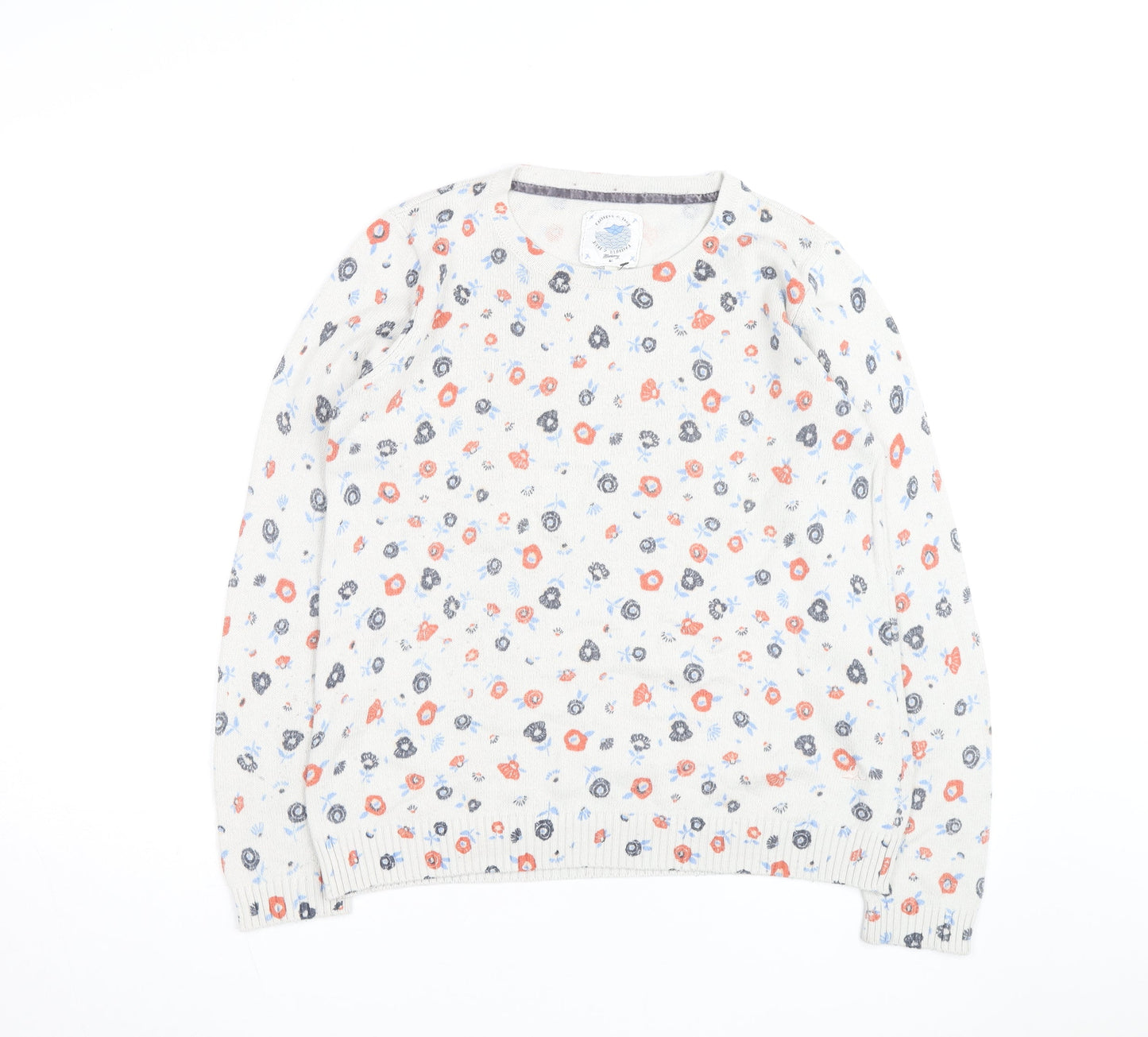 Faithful & True Women’s Beige Floral Cotton Knit Pullover Jumper L