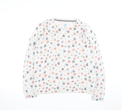 Faithful & True Women’s Beige Floral Cotton Knit Pullover Jumper L