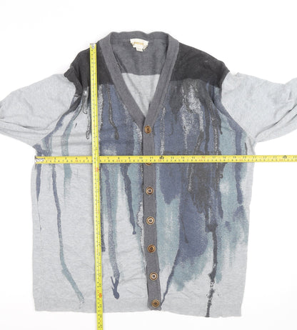 Diesel Men’s Grey Cotton Cardigan L Graphic V-Neck Long Sleeve