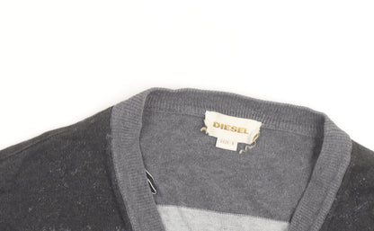 Diesel Men’s Grey Cotton Cardigan L Graphic V-Neck Long Sleeve