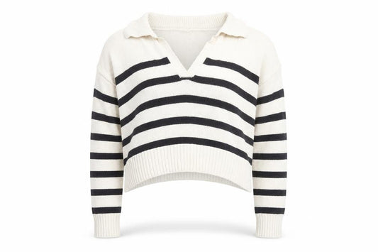 Cider Women's Beige Black Striped V-Neck Knit Jumper M