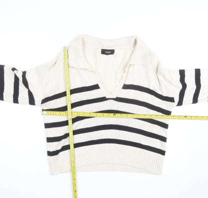 Cider Women's Beige Black Striped V-Neck Knit Jumper M