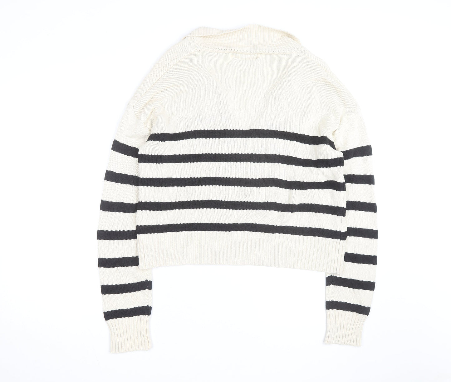 Cider Women's Beige Black Striped V-Neck Knit Jumper M