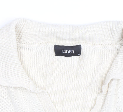 Cider Women's Beige Black Striped V-Neck Knit Jumper M