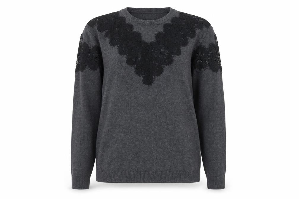 Warehouse Women Grey Lace Detail Crew Neck Jumper Size 10