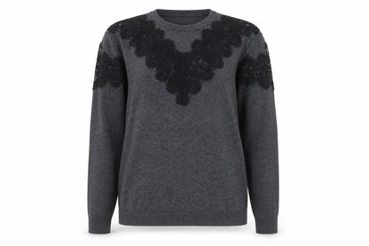 Warehouse Women Grey Lace Detail Crew Neck Jumper Size 10
