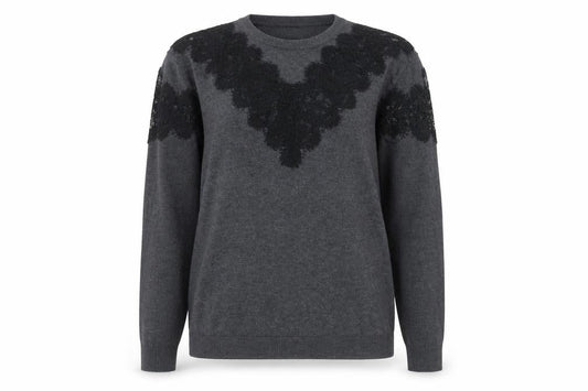 Warehouse Women Grey Lace Detail Crew Neck Jumper Size 10