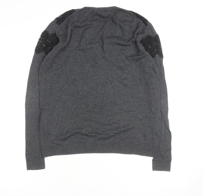 Warehouse Women Grey Lace Detail Crew Neck Jumper Size 10