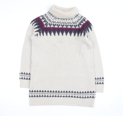 Marks and Spencer Women Beige Fair Isle Roll Neck Jumper Size 12