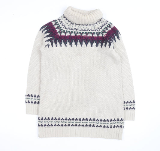 Marks and Spencer Women Beige Fair Isle Roll Neck Jumper Size 12