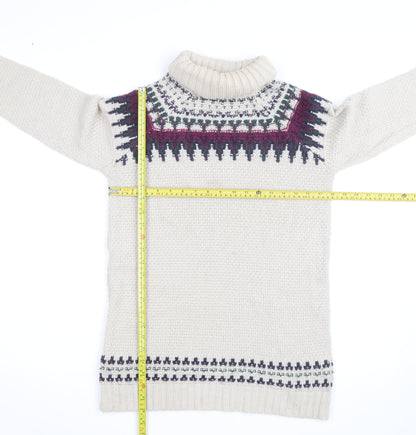 Marks and Spencer Women Beige Fair Isle Roll Neck Jumper Size 12