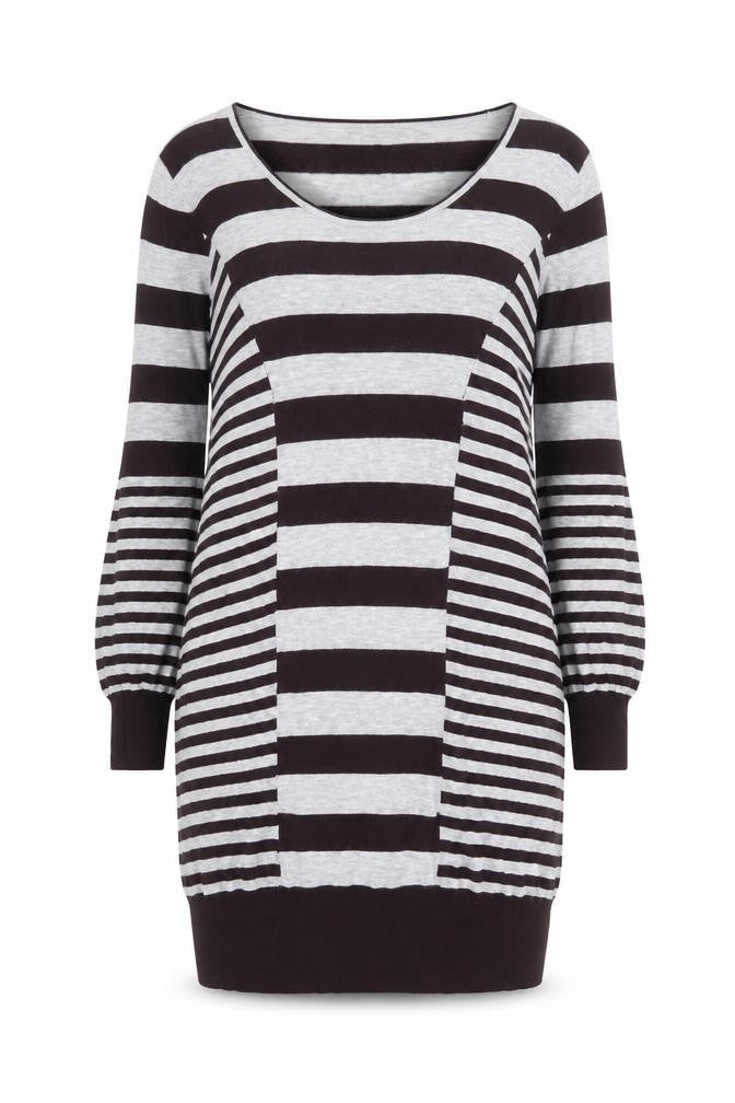 Mint Velvet Women Grey Stripe Knit Long Sleeve Sweater Dress Size 14