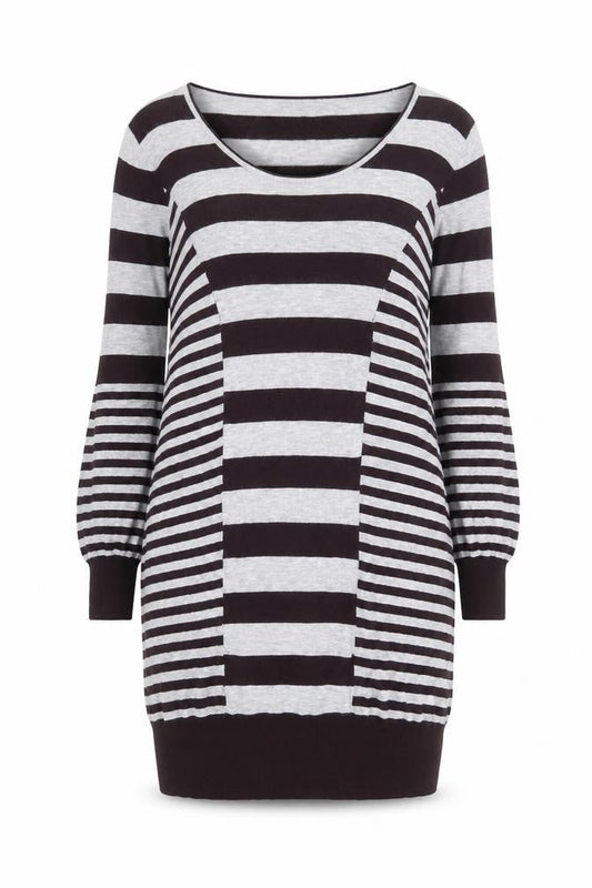 Mint Velvet Women Grey Stripe Knit Long Sleeve Sweater Dress Size 14