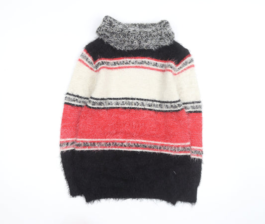 Additional front view of Katsumi unisex multicoloured roll neck striped chunky knit jumper m