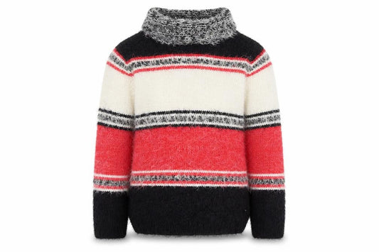 Front view of Katsumi unisex multicoloured roll neck striped chunky knit jumper m