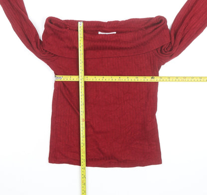 Stradivarius Women Red Off-Shoulder Ribbed Knit Jumper Size 10