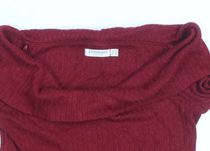 Stradivarius Women Red Off-Shoulder Ribbed Knit Jumper Size 10
