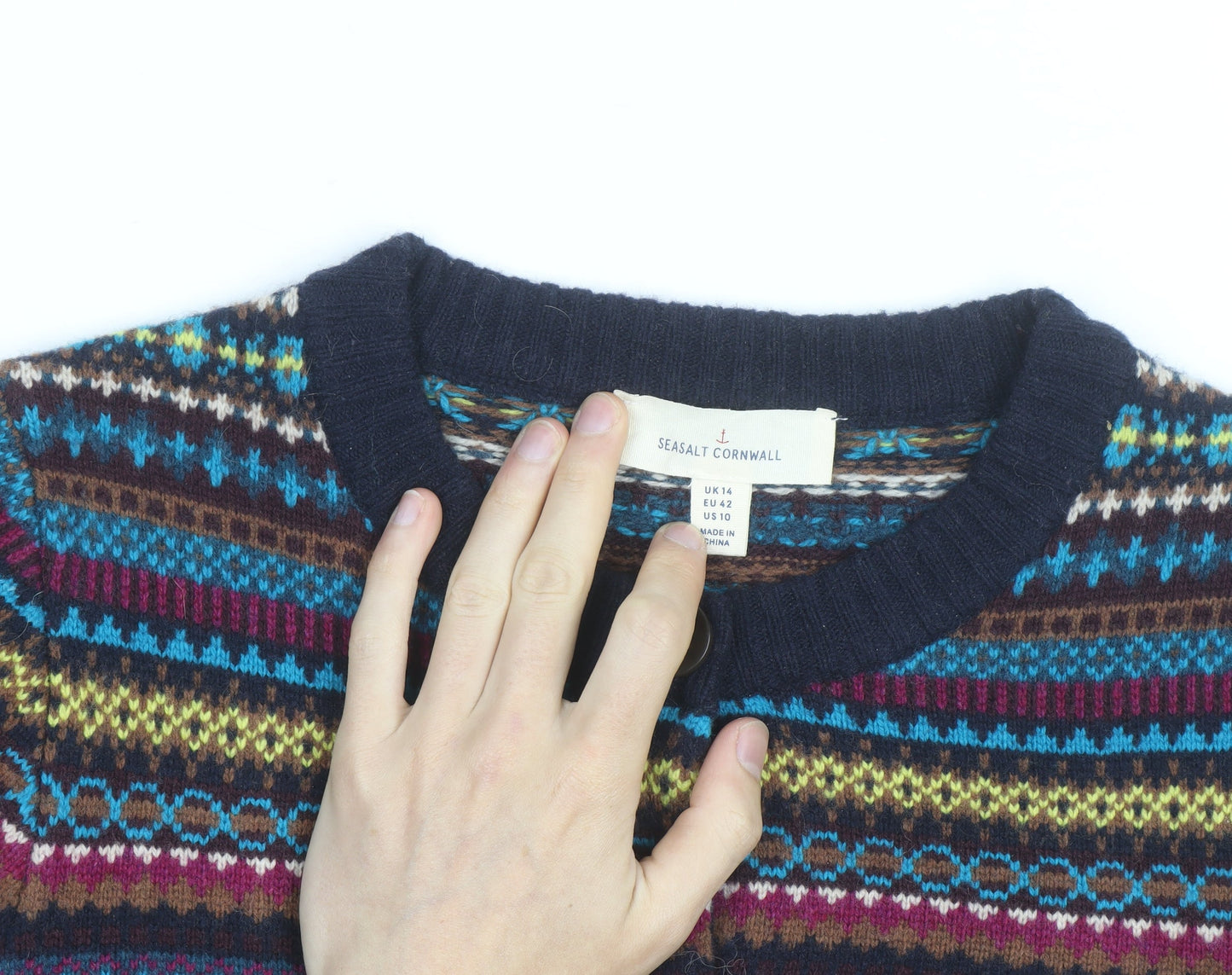 Seasalt Cornwall Women's Multicoloured Wool Fair Isle Cardigan Size 14