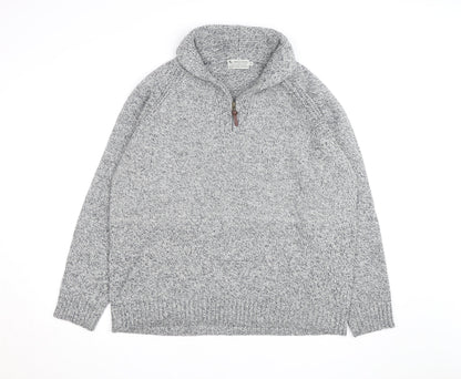 Tu Men's Grey XL 1/2 Zip Chunky Knit High Neck Jumper