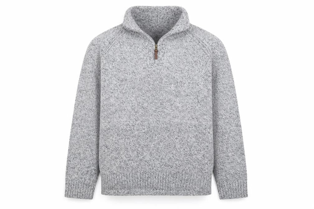 Tu Men's Grey XL 1/2 Zip Chunky Knit High Neck Jumper