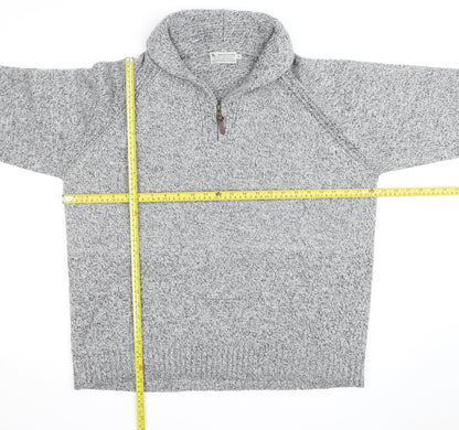 Tu Men's Grey XL 1/2 Zip Chunky Knit High Neck Jumper