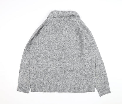 Tu Men's Grey XL 1/2 Zip Chunky Knit High Neck Jumper