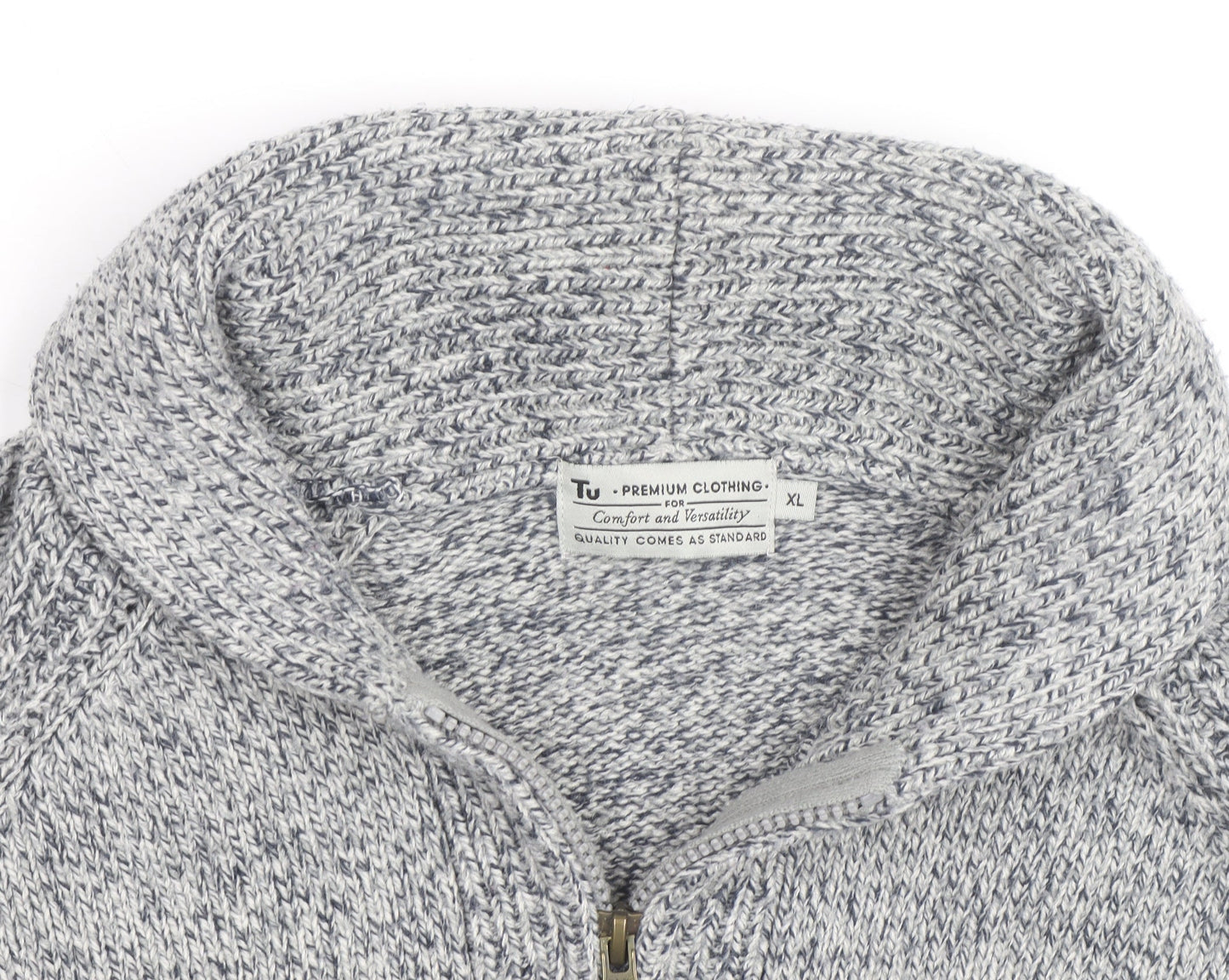 Tu Men's Grey XL 1/2 Zip Chunky Knit High Neck Jumper