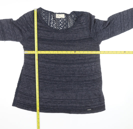 Hollister Womens Blue Open-Knit Scoop Neck Pullover Jumper Size L