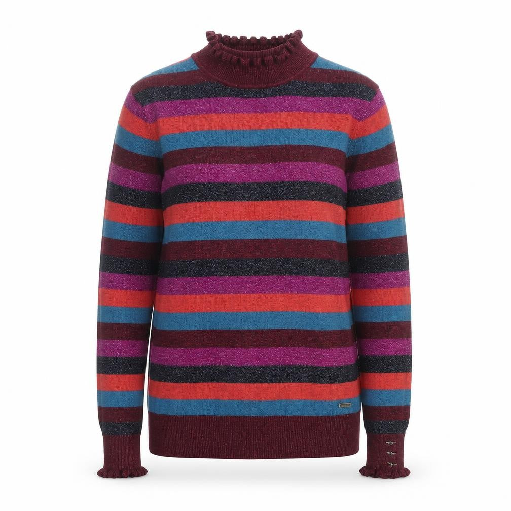 Joules Women's Multicoloured Striped Mock Neck Jumper Size 12