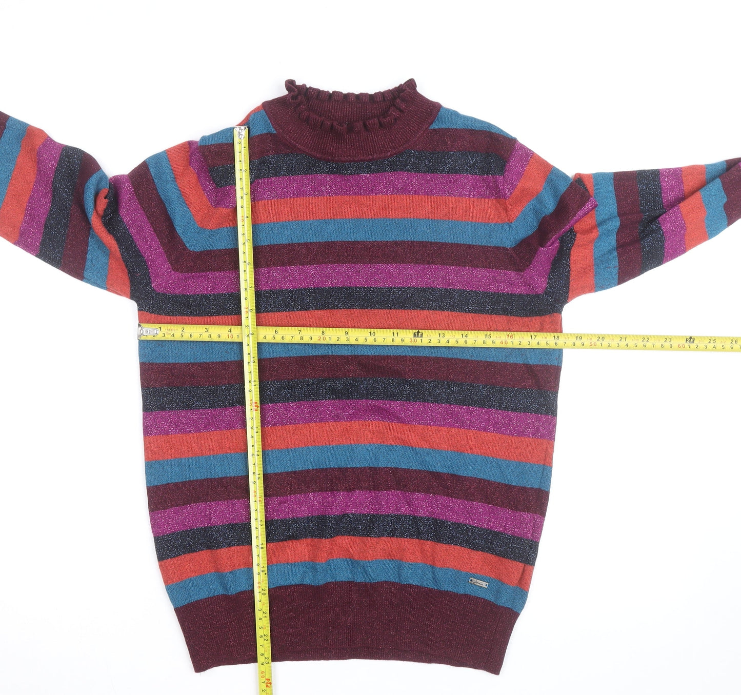 Joules Women's Multicoloured Striped Mock Neck Jumper Size 12