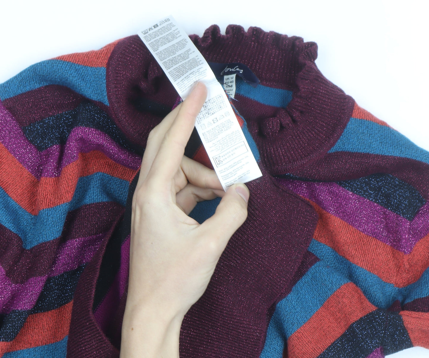 Joules Women's Multicoloured Striped Mock Neck Jumper Size 12