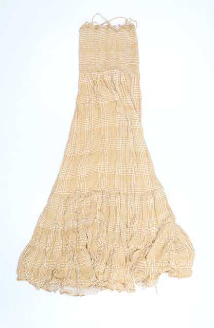 New Look Women’s Beige Check Maxi Dress Size 14 Boho Summer Style
