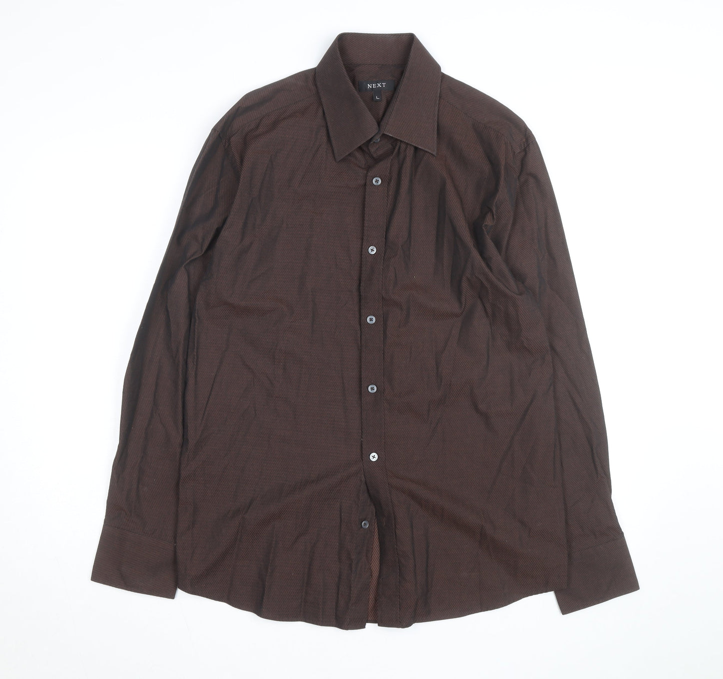 Next Men's Brown Striped Cotton Long Sleeve Button-Up Shirt L