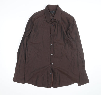 Next Men's Brown Striped Cotton Long Sleeve Button-Up Shirt L