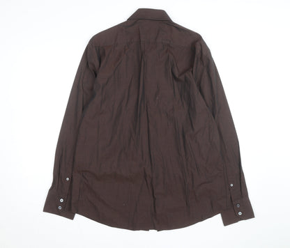 Next Men's Brown Striped Cotton Long Sleeve Button-Up Shirt L