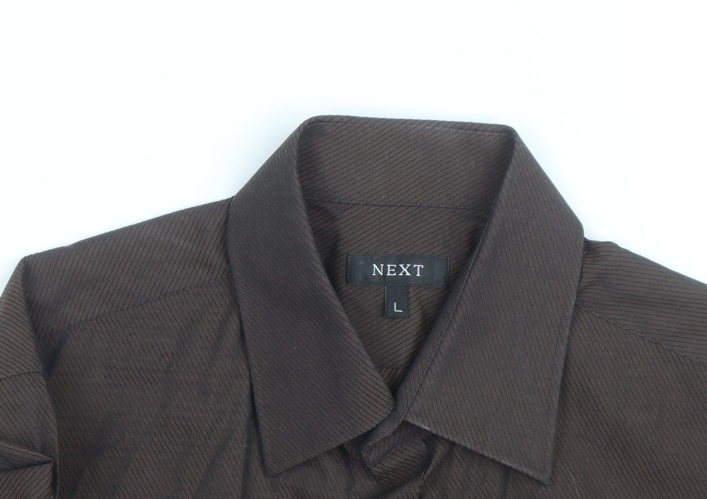 Next Men's Brown Striped Cotton Long Sleeve Button-Up Shirt L
