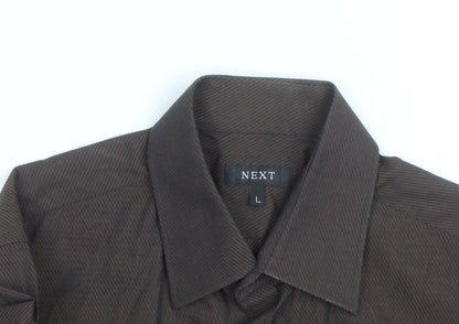 Next Men's Brown Striped Cotton Long Sleeve Button-Up Shirt L