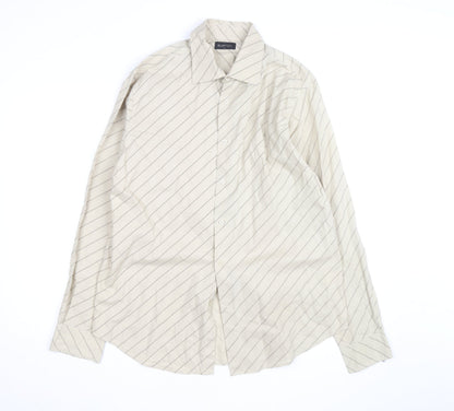 Burton Men's Beige Striped Long Sleeve Cotton Button-Up Shirt Size L