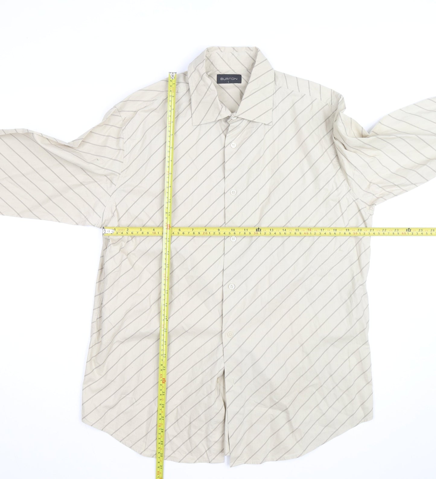 Burton Men's Beige Striped Long Sleeve Cotton Button-Up Shirt Size L