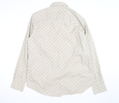 Burton Men's Beige Striped Long Sleeve Cotton Button-Up Shirt Size L