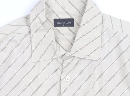 Burton Men's Beige Striped Long Sleeve Cotton Button-Up Shirt Size L
