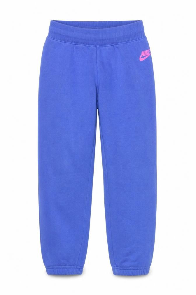 Front view of Nike girls’ blue sweatpants jogger style, size S, elastic waist activewear