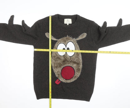 Next Men's Brown Reindeer Christmas Jumper M Crew Neck Pullover