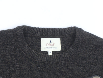 Next Men's Brown Reindeer Christmas Jumper M Crew Neck Pullover