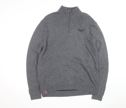 Superdry Men's Grey XL 1/4 Zip High Neck Jumper