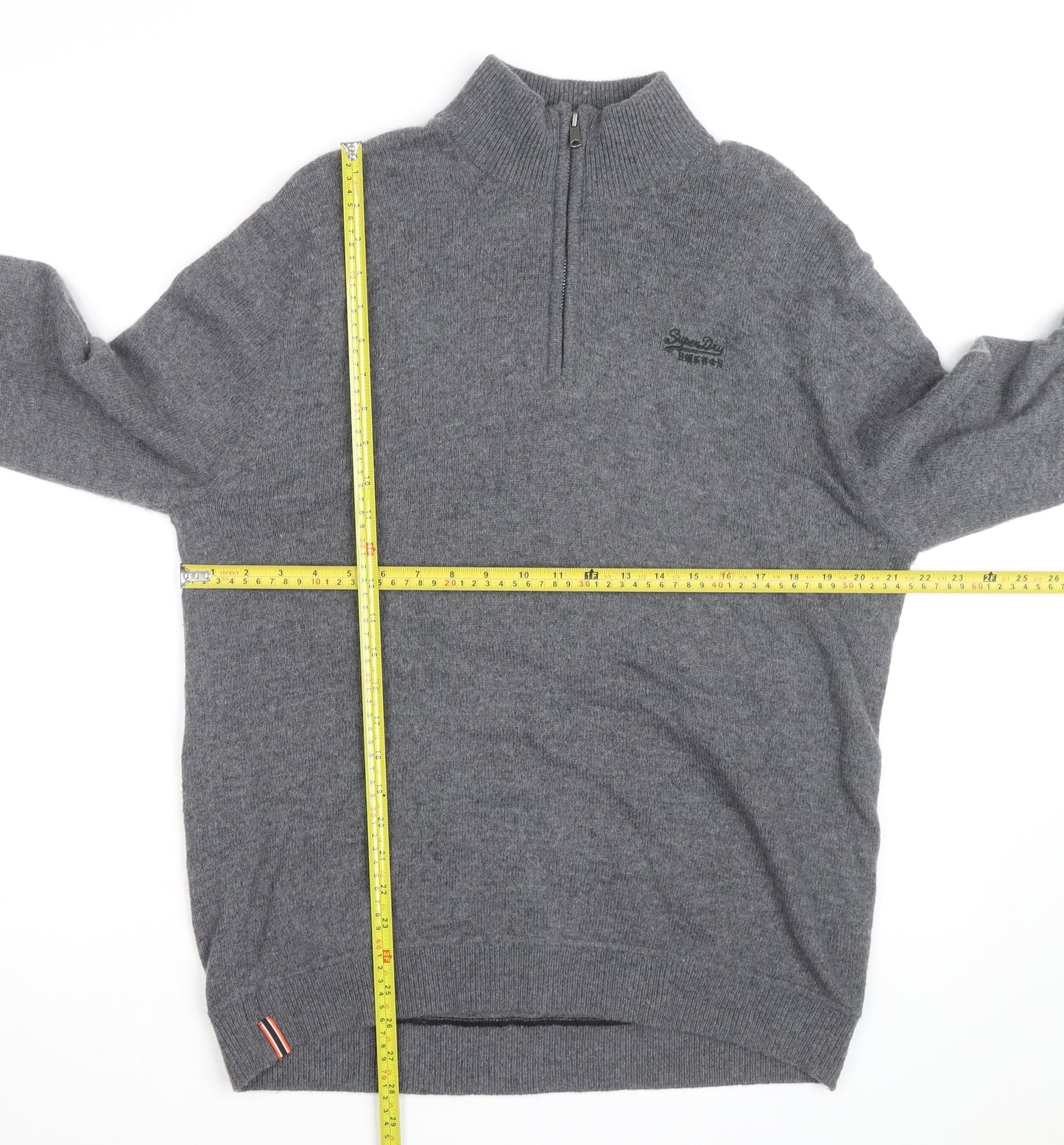 Superdry Men's Grey XL 1/4 Zip High Neck Jumper
