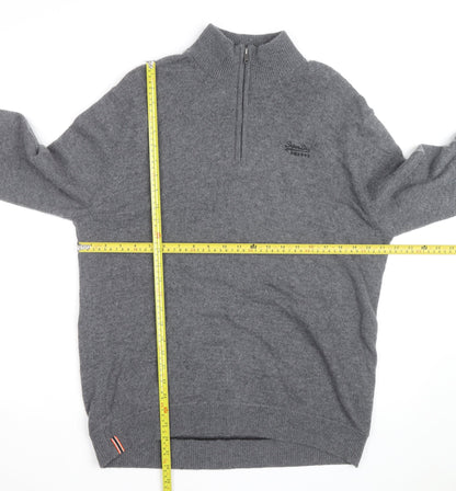 Superdry Men's Grey XL 1/4 Zip High Neck Jumper