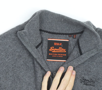 Superdry Men's Grey XL 1/4 Zip High Neck Jumper